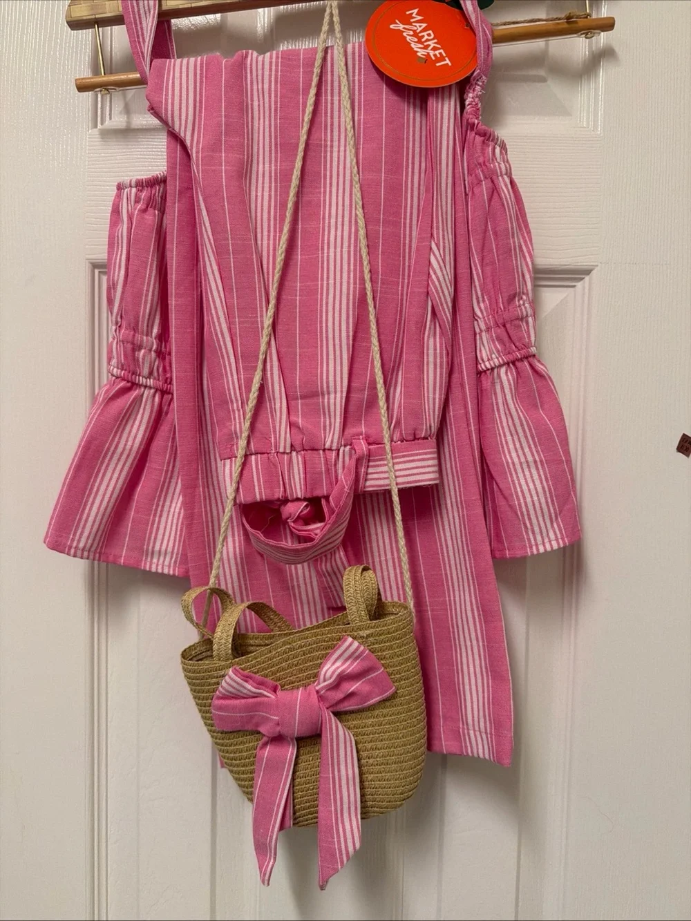 Tahari Girls Pink and White Striped Matching Set